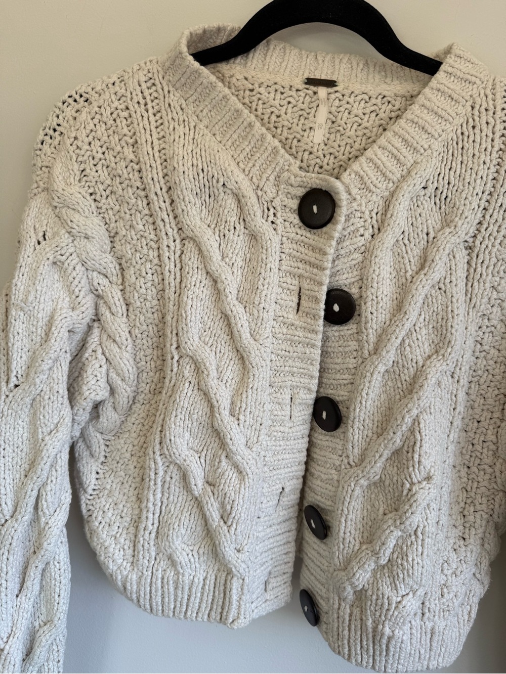 Free People Bonfire Cable Knit Cardi Cream Chunky Cardigan Natural Fiber Cotton - Picture 4 of 11